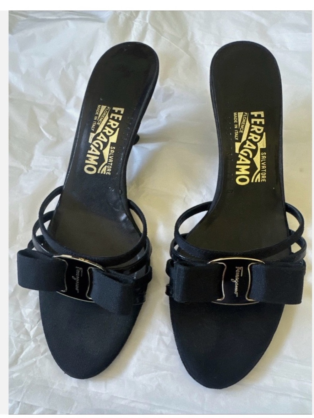 Salvatore Ferragamo Black Vara Bow Strappy Slide Mules